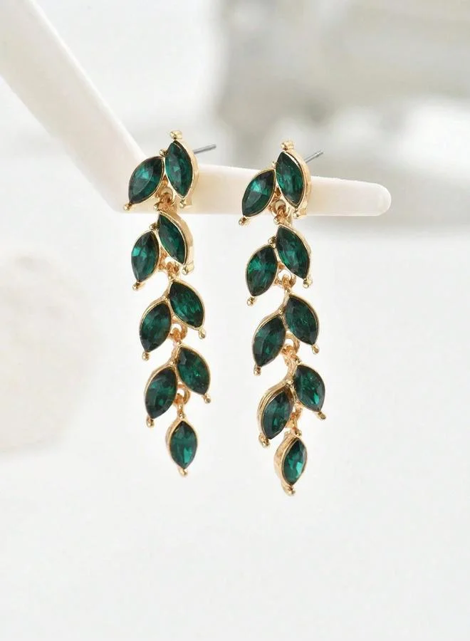 Take Two Women Rhinestone Leaf Decor Earrings